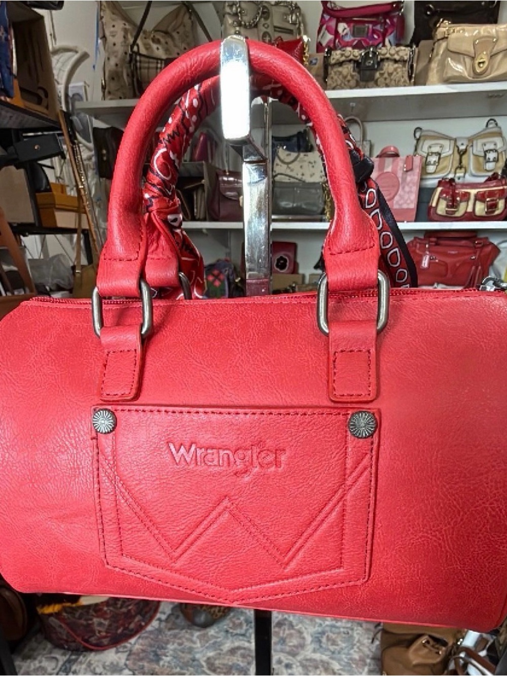 Wrangler Red Bandana-Accent Satchel with Bow Charm - Picture 4 of 6